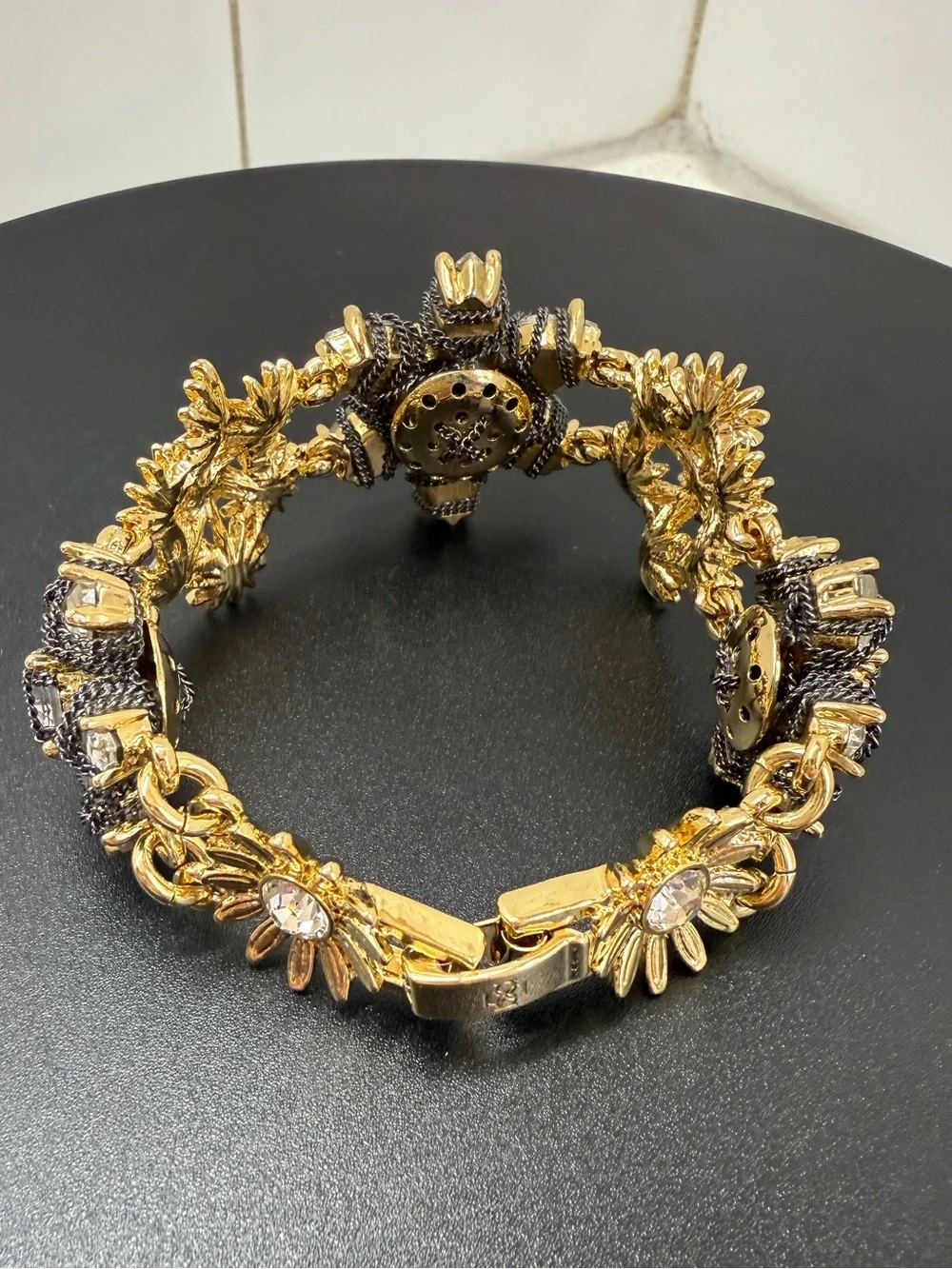 Ann Taylor Gold and Black Crystal Floral Bracelet